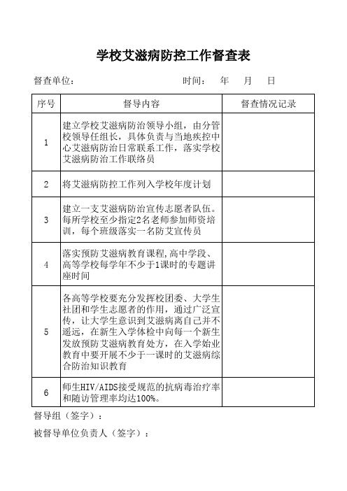 学校艾滋病防控工作督查表