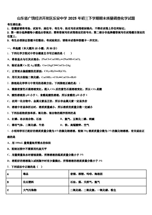 山东省广饶经济开发区乐安中学2025年初三下学期期末质量调查化学试题含解析