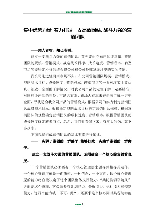 如何打造一支战斗力强的营销团队