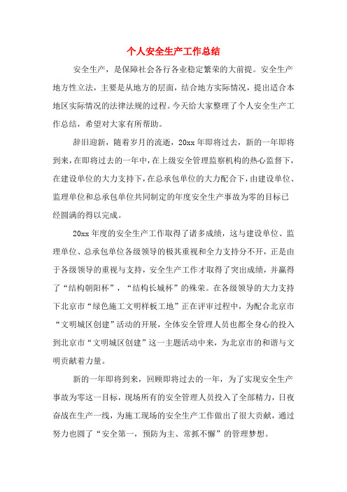 2019年个人安全生产工作总结
