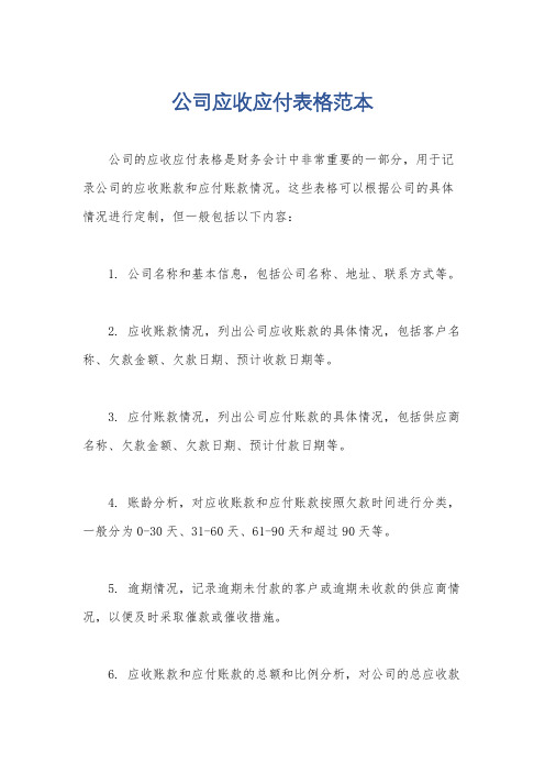 公司应收应付表格范本