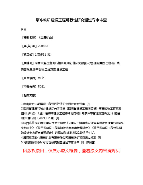 塔东铁矿建设工程可行性研究通过专家审查