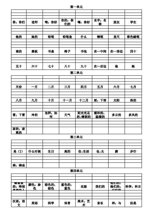 四年级上册英语单词默写练习