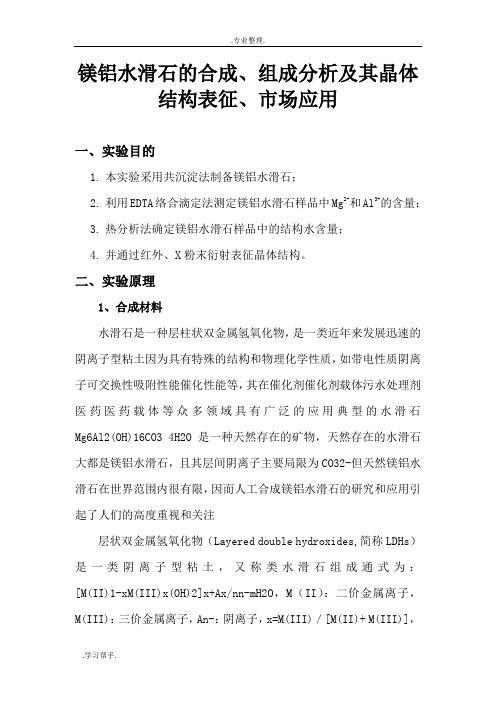 镁铝水滑石的合成、组成分析和晶体结构表征、市场应用2