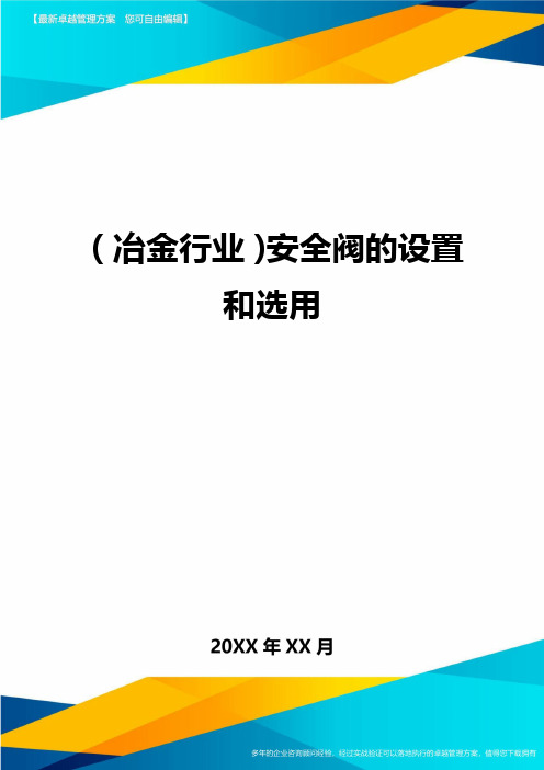 2020年(冶金行业)安全阀的设置和选用