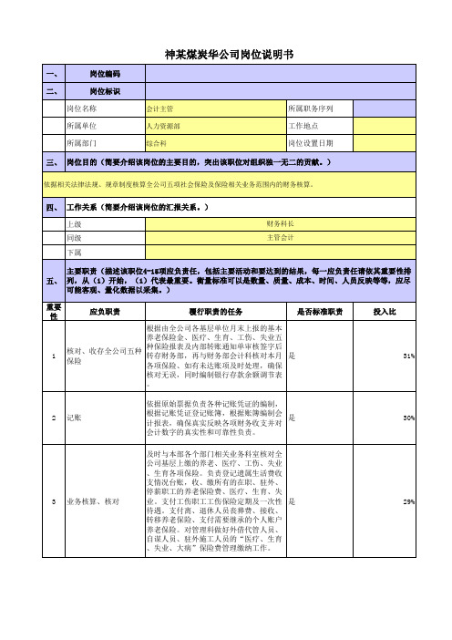 某央企煤炭集团岗位职责梳理表人力资源部会计