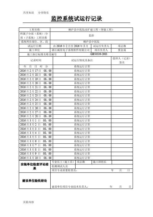 视频监控系统试运行记录