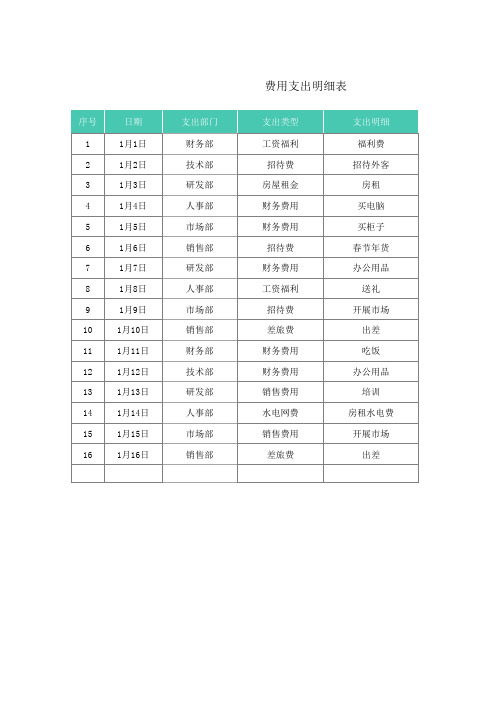 费用支出明细表