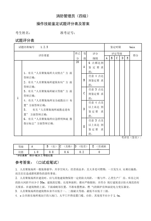 《消防管理员》(四级)操作技能鉴定1.2.5试题评分表及答案.doc