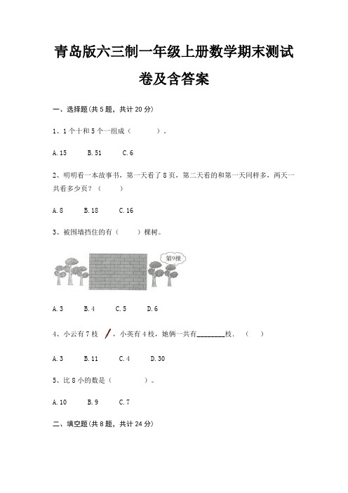 青岛版六三制一年级上册数学期末试卷带答案