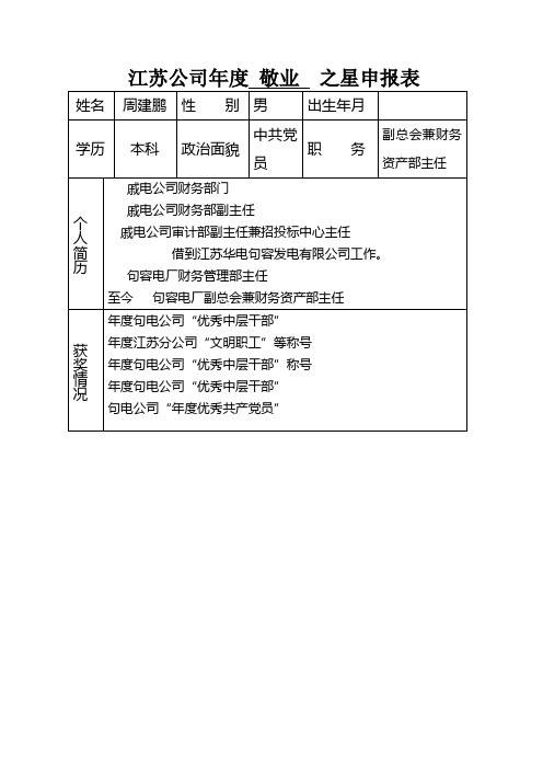 江苏公司敬业之星申报表