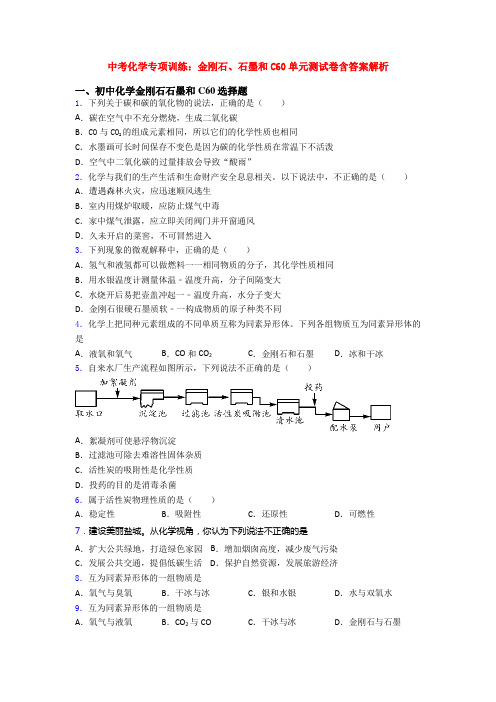 中考化学专项训练：金刚石、石墨和C60单元测试卷含答案解析