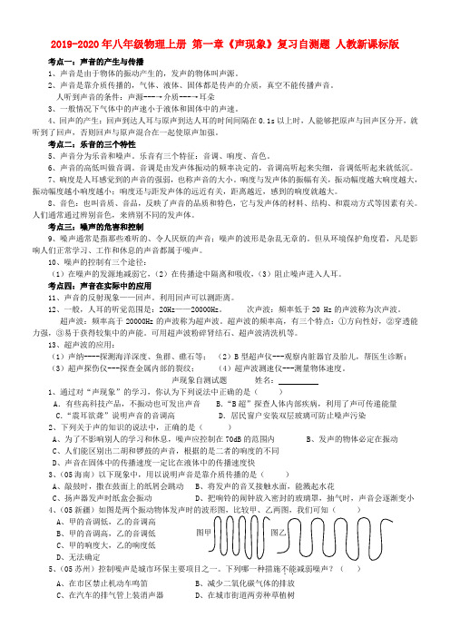 2019-2020年八年级物理上册 第一章《声现象》复习自测题 人教新课标版