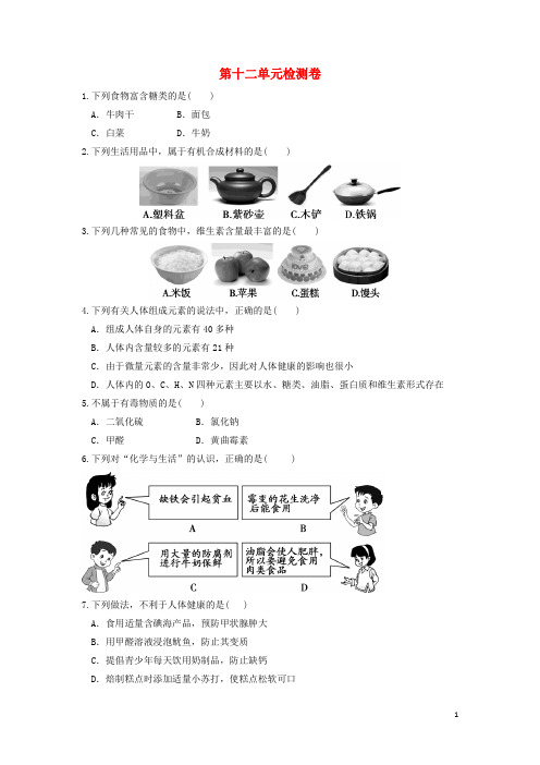 重庆第二中学九年级化学下册第十二单元化学与生活检测卷新版新人教版