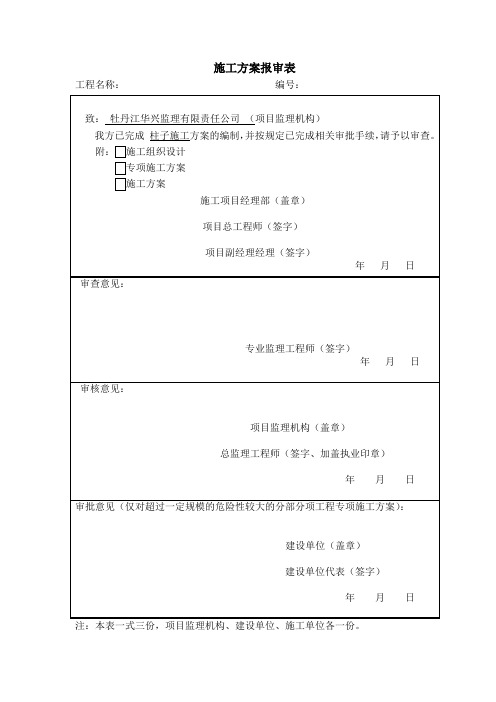 施工方案报审表(报监理)