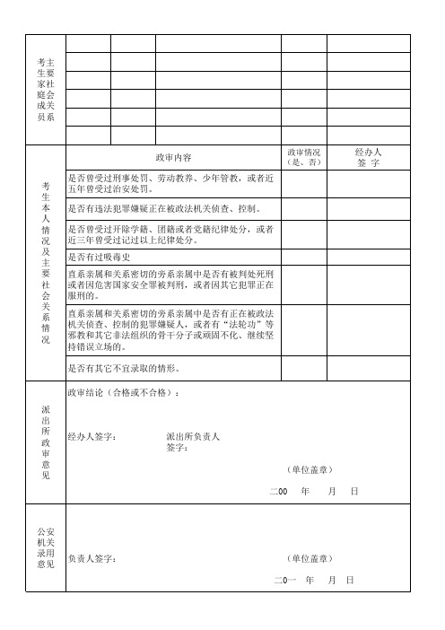 招聘协警员政审表