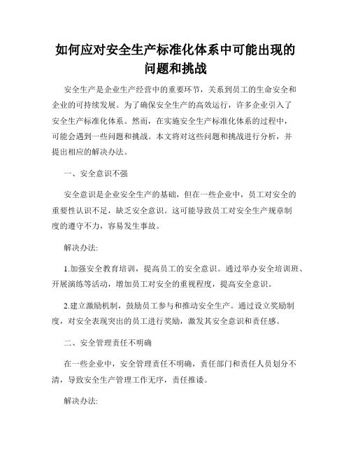 如何应对安全生产标准化体系中可能出现的问题和挑战