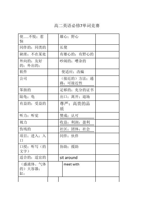 高二英语必修7单词竞赛