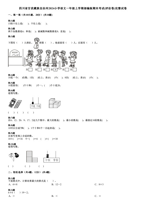 四川省甘孜藏族自治州2024小学数学一年级上学期部编版期末考试(评估卷)完整试卷