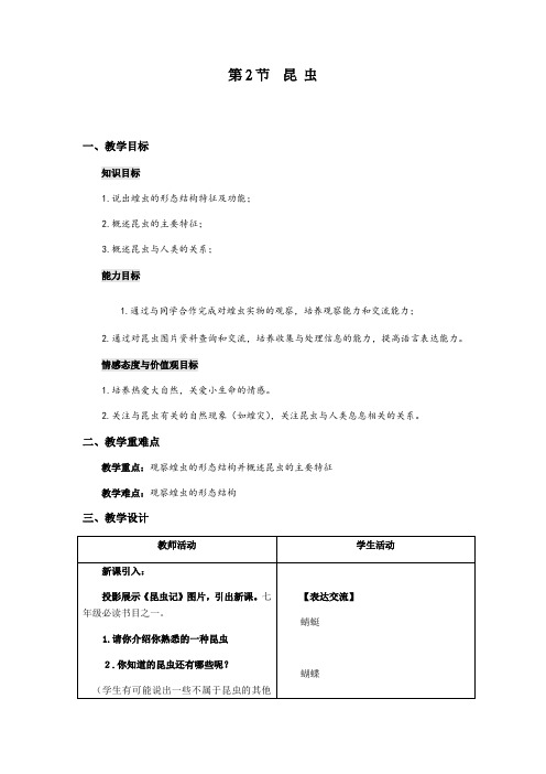 2020-2021学年苏科版七年级生物下册教案5.12.2昆虫