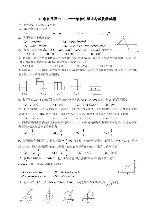 2011年中考数学试题及解析171套-山东日照