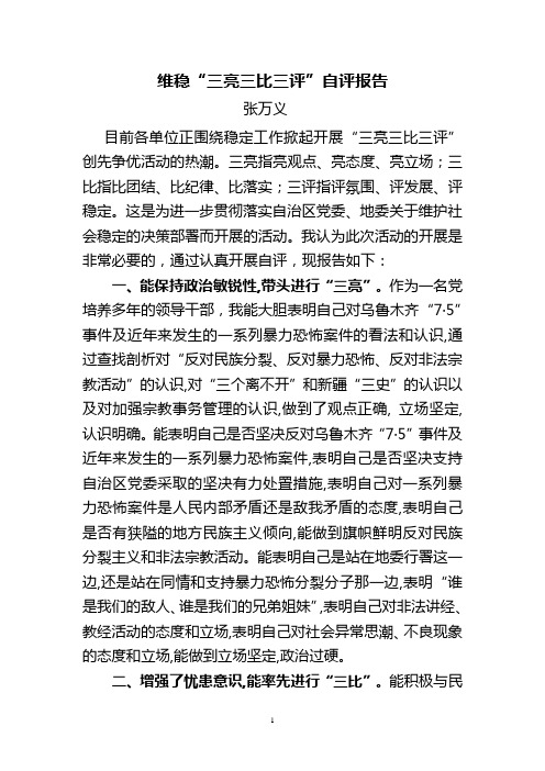 学习维稳“三亮三比三评”自查报告