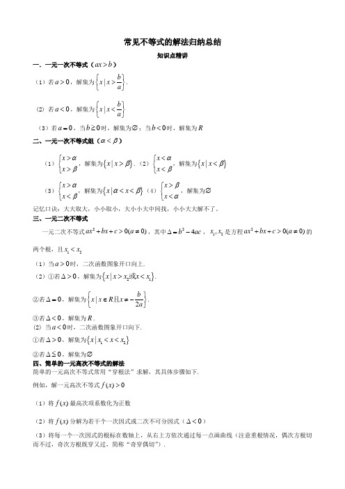 常见不等式的解法归纳总结