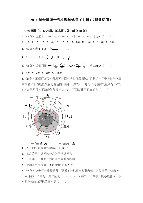 2016年全国统一高考数学试卷(文科)(新课标ⅲ)