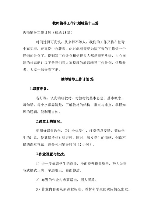 教师辅导工作计划精篇十三篇