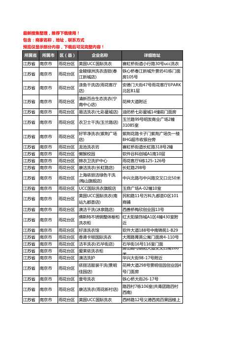 新版江苏省南京市雨花台区洗衣店企业公司商家户名录单联系方式地址大全71家