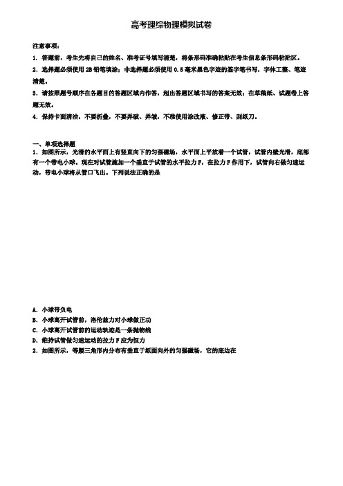 〖精选4套试卷〗重庆市渝中区2020年高考理综物理五模考试卷