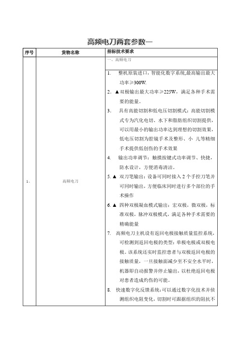 高频电刀两套参数一