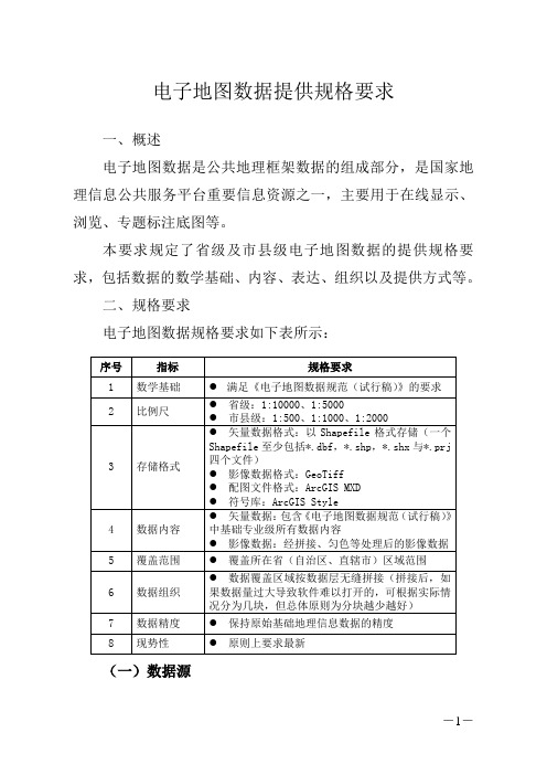 电子地图数据提供规格要求