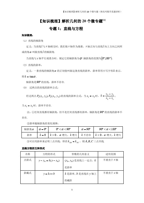 【知识梳理】解析几何的20个微专题(附高考数学真题讲析)