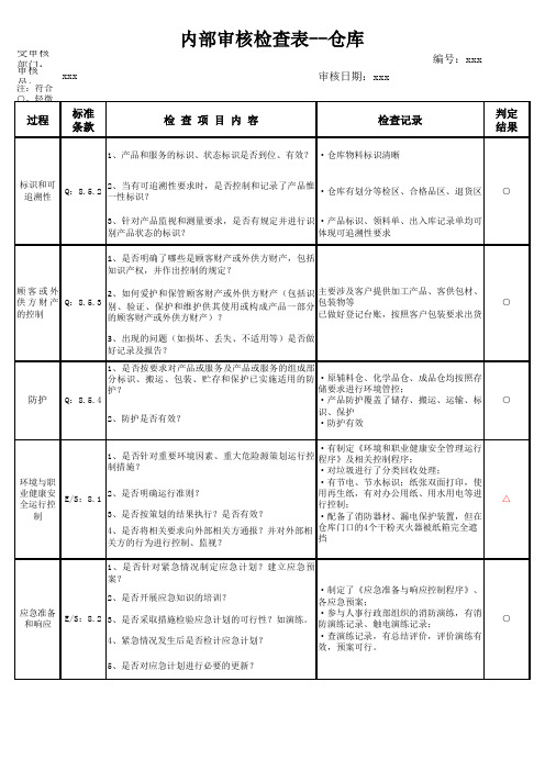 质量、环境、职业健康安全三体系内审检查表 - 仓库