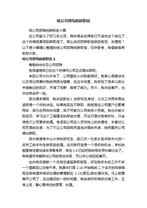 给公司领导的辞职信4篇