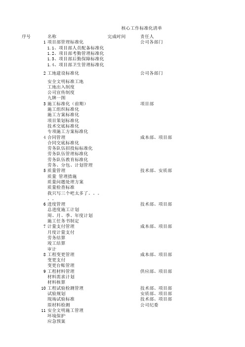 标准化核心工作清单