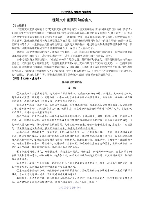 现代文阅读中考考点二理解文中重要词句的含义