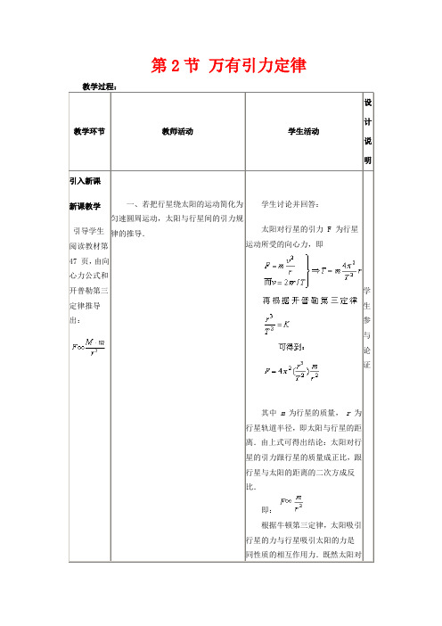 高中物理 第三章 万有引力定律 2 万有引力定律教案2 教科版必修2-教科版高一必修2物理教案