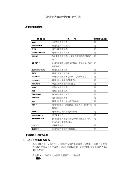 金蝶报表函数中的取数公式