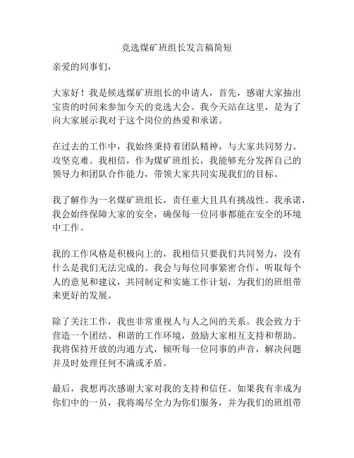 竞选煤矿班组长发言稿简短