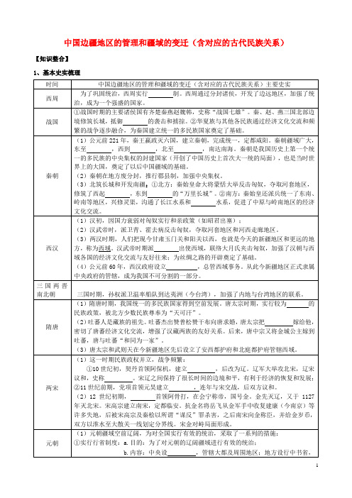 2017年中考历史专题复习中国边疆地区的管理和疆域的变迁(含对应的古代民族关系)