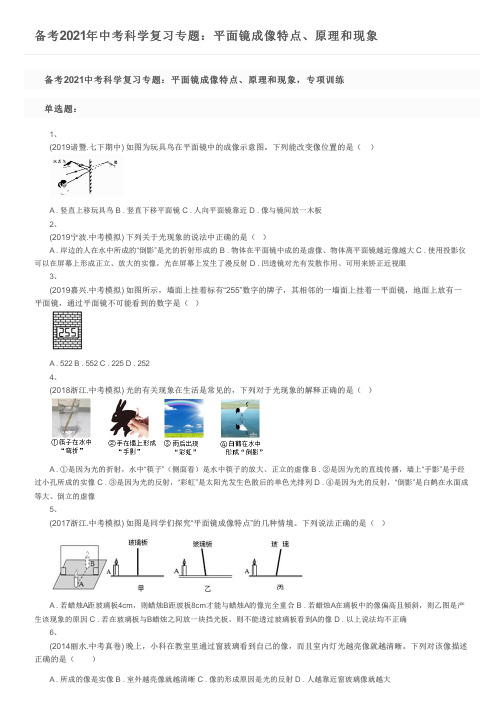 备考2021年中考科学复习专题：平面镜成像特点、原理和现象