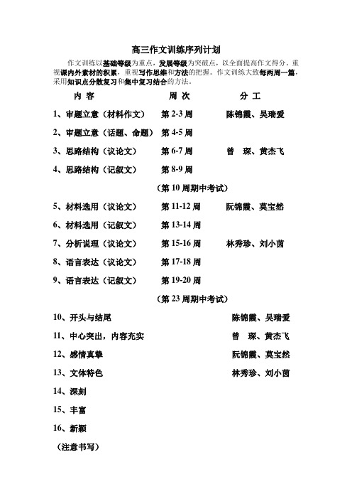 高三作文训练序列和古诗默写计划