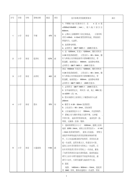 薄改项目体育用品技术参数明细讲解