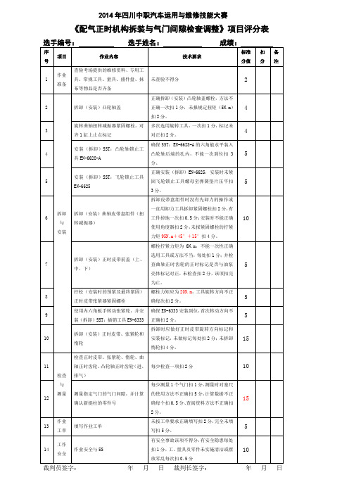 2014四川中职《配气机构拆装》评分表