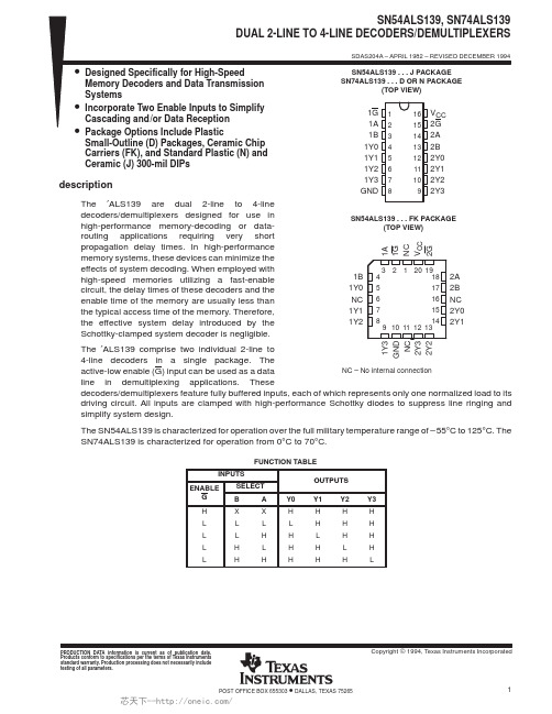 SN74ALS139N,SN74ALS139DRE4,SN74ALS139DRG4,SN74ALS139NSR,SN74ALS139NSRE4, 规格书,Datasheet 资料