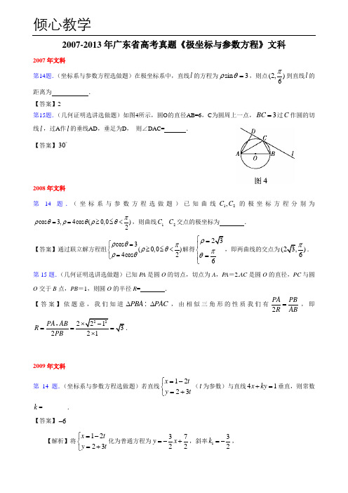 2007-2013年广东省数学高考选修真题(文科)