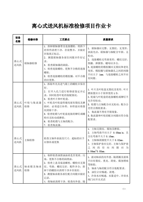 离心式送风机——标准检修项目作业卡