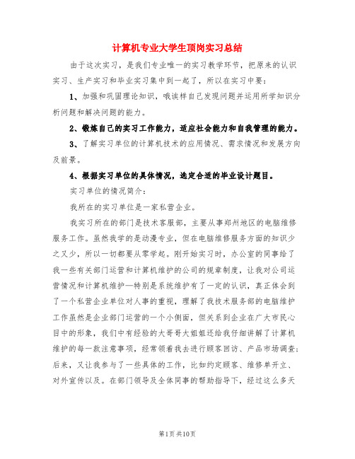 计算机专业大学生顶岗实习总结(3篇)